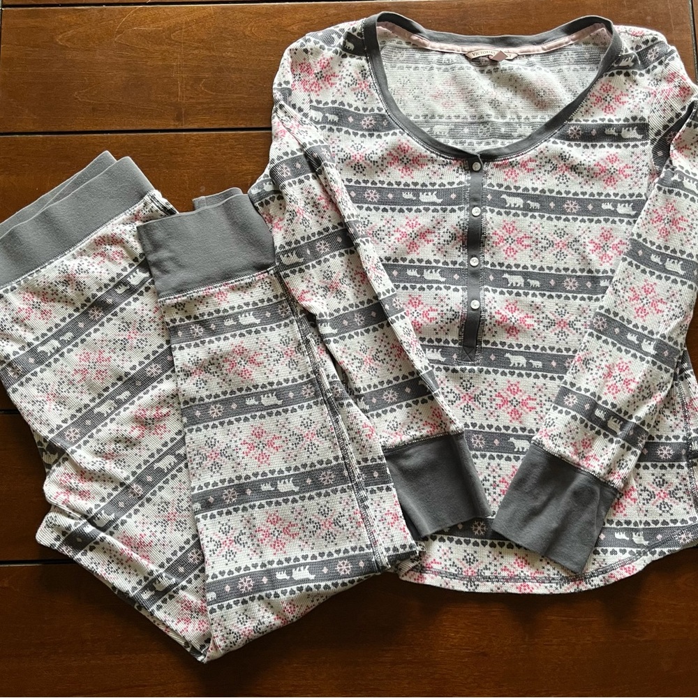 Victoria’s Secret waffle thermal pyjama set.